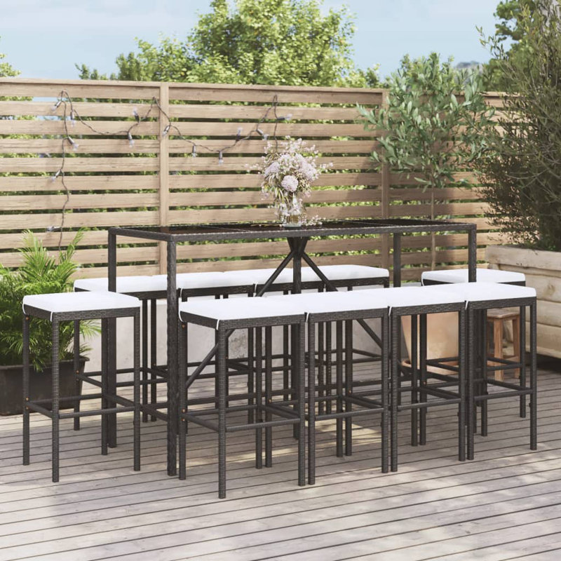 Dallys Bar Set with Stools, Black, White