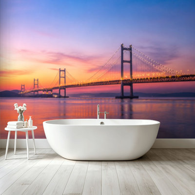 Peel and Stick Wallpaper Wall Mural Chesapeake Bay Bridge Beautiful Sunrise Wall Art Self Adhesive and Removable