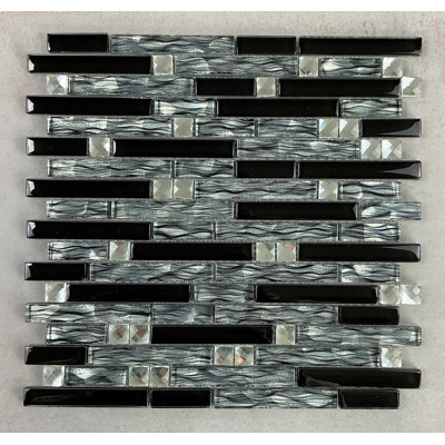 Random Sized Glass & Metal Linear Mosaic Wall Tile
