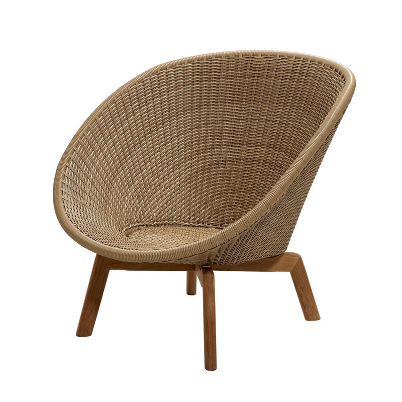 Peacock Solid Wood Patio Dining Armchair with Cushion, Natural, Taupe