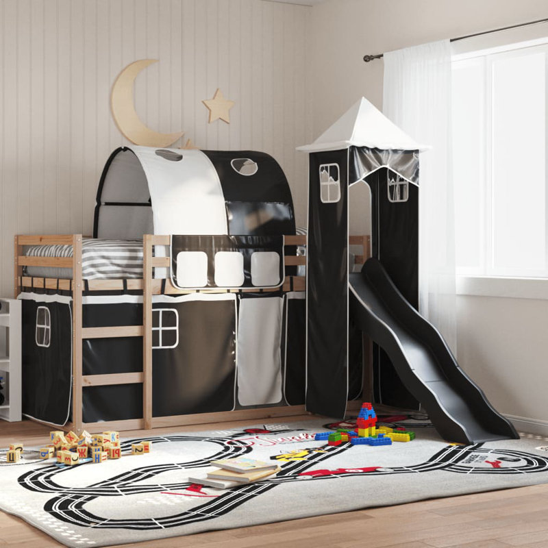 Hyannis Bunk Bed Themed Beds with Trundle Included, Black, Natural, 80 x 200 cm