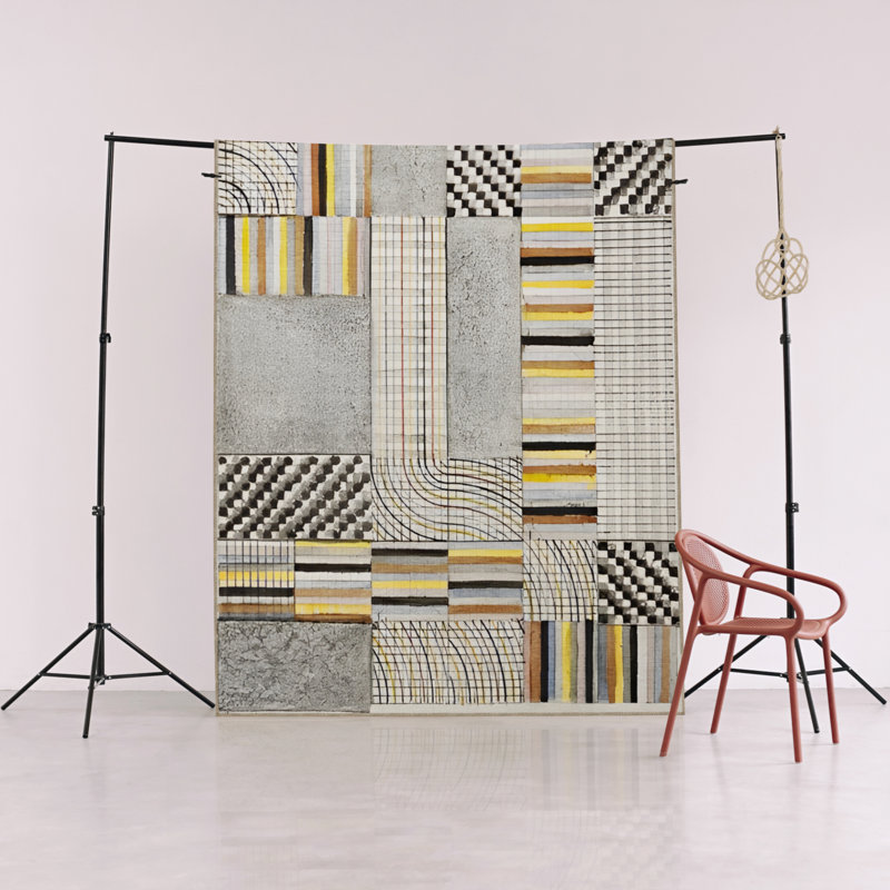 Tapis en polypropylène à motif de rayures jaunes Ajneh, Tapis de couloir 3 pi 3 po x 9 pi 10 po