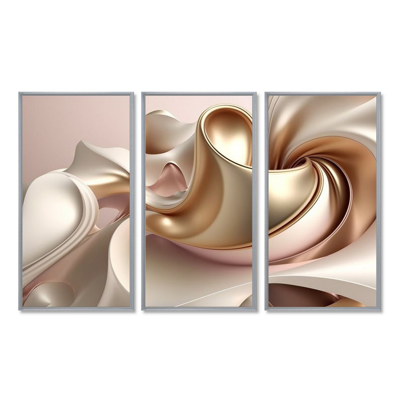 Subtil sophistication en rose exquis et or II - reproduction sur toile de 3 pièces, H 32 po x l 48 po, Silver Floater Framed