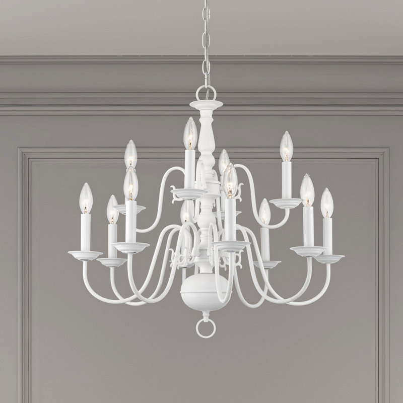 Lustre étagé de style bougie à 12 lumières Wigmore, Blanc