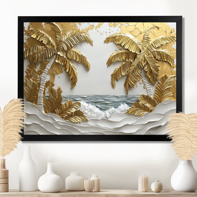 Art mural Colsyn crème dorée sur la plage I - palmiers et palmiers