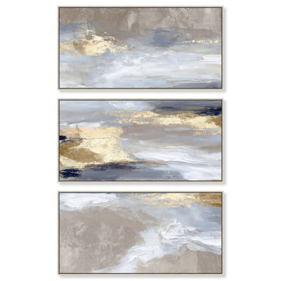 Ensemble d'art abstrait doré Gilded Ash II, impression sur toile encadrée par Art Remedy, cadre argenté, 40 x 20