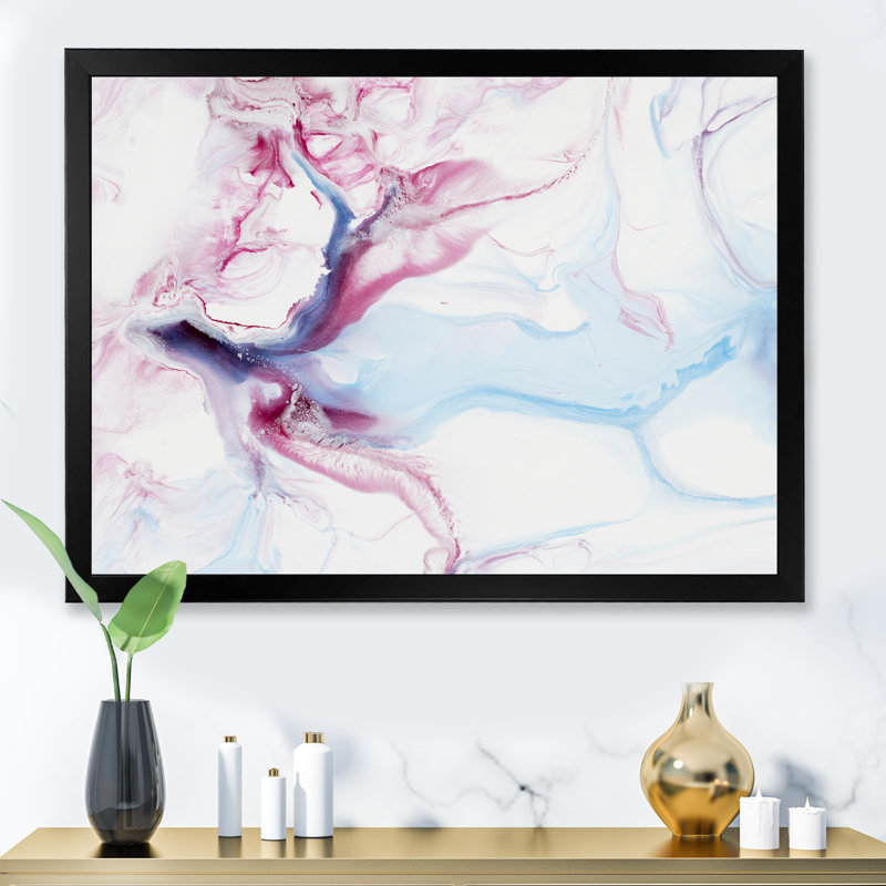 «Blue and Pink Liquide I», reproduction d'art sur toile moderne, H 30 po x l 40 po, Cadre photo noir