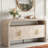 4-door Elegant Console Table With Natural Embossed Texture, Curved Edge And Metal Handles-1867305828