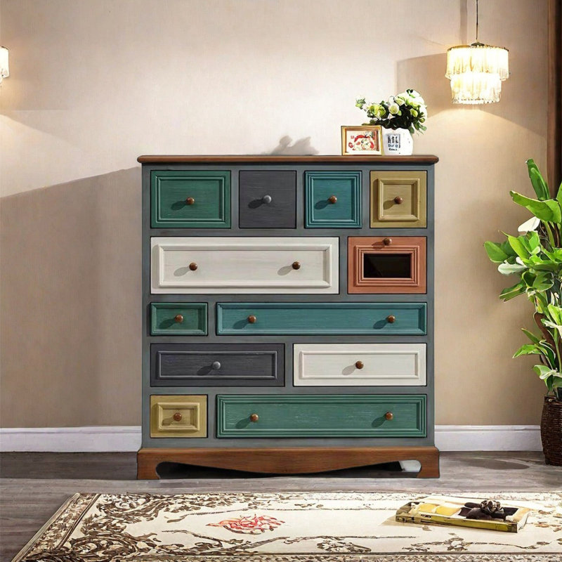 Living room bedroom twelve drawer accent chest, Brown/Gray