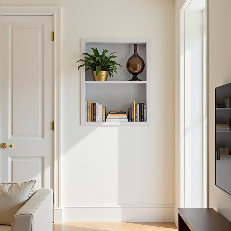 Metal Recessed Bathroom Wall Niche Shower Niche Space-Saving Recessed Storage Cabinet, 19.6" H x 15.6" W x 3.9" D, White
