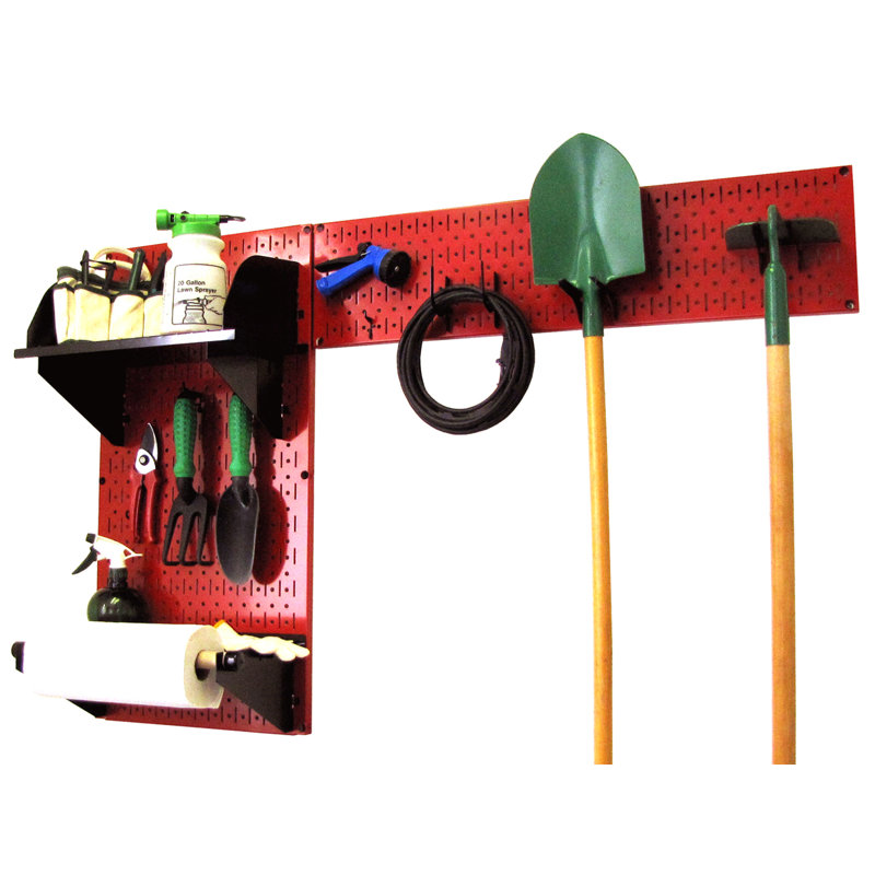 Ensemble de rangement de panneau perforé pour outils de jardin Rylan, Rouge/noir