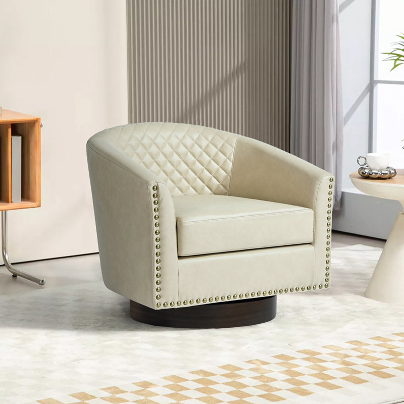 75.2Cm Wide Tufted Swivel Barrel Chair, Beige