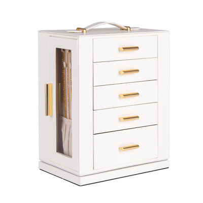 Jewellery Box 360° Rotating, Jewellery Storage Case With 5 Drawers, Jewellery Organizer, Glass Window, Spacious, Vertical Jewellery Storage, Open Design, Great Gift