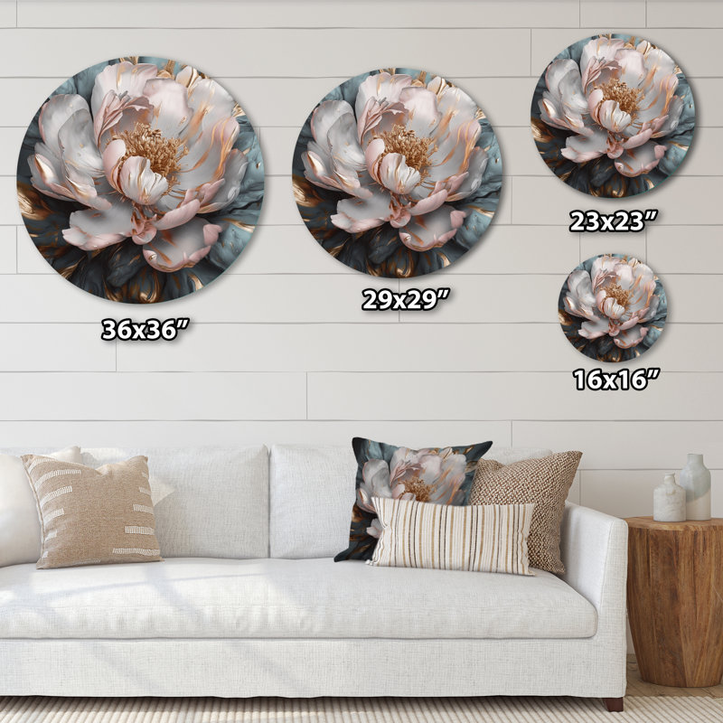 Bahari - art floral rond en métal, H 16 po x l 16 po