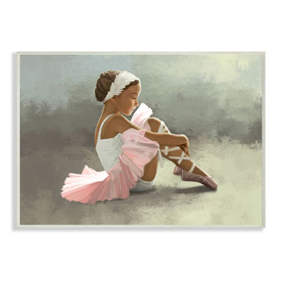 " Ballerina Girl Sitting Pink Green Painting "