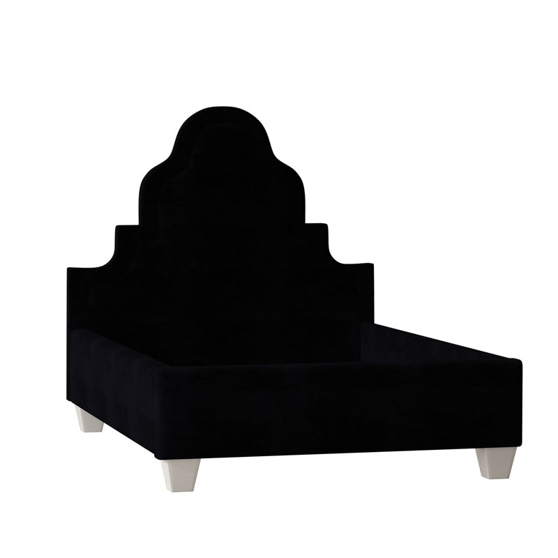Meela Upholstered Bed, Queen, Bella Black Performance Velvet, Brown Mahogany