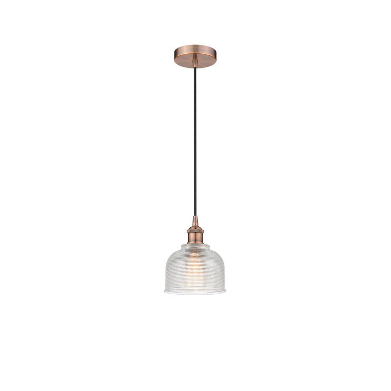 Luminaire suspendu en forme de dôme à 1 lumière Shawnee, Transparent, Cuivre antique