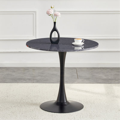 Round Dining Table, 23.6" Circle Tulip Table With Thickened Tabletop & Metal Pedestal, Mid Century Modern Bistro Table For Kitchen, Small Places, Living Room, Cafe