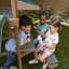 Portique en bois avec table, banc et panneau d'art Wilderness Point