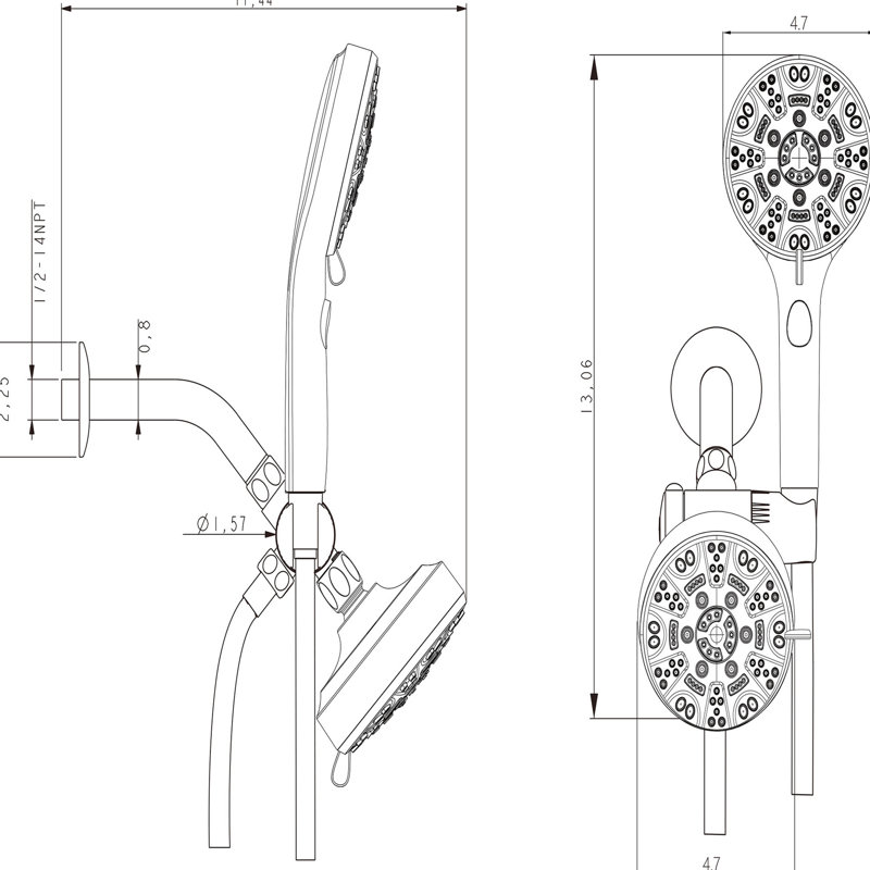 Pomme de douche à effet de pluie 4,7 po et système de douche à 8 poignées, nickel brossé, multifonction en plastique et douche, aspect nickel