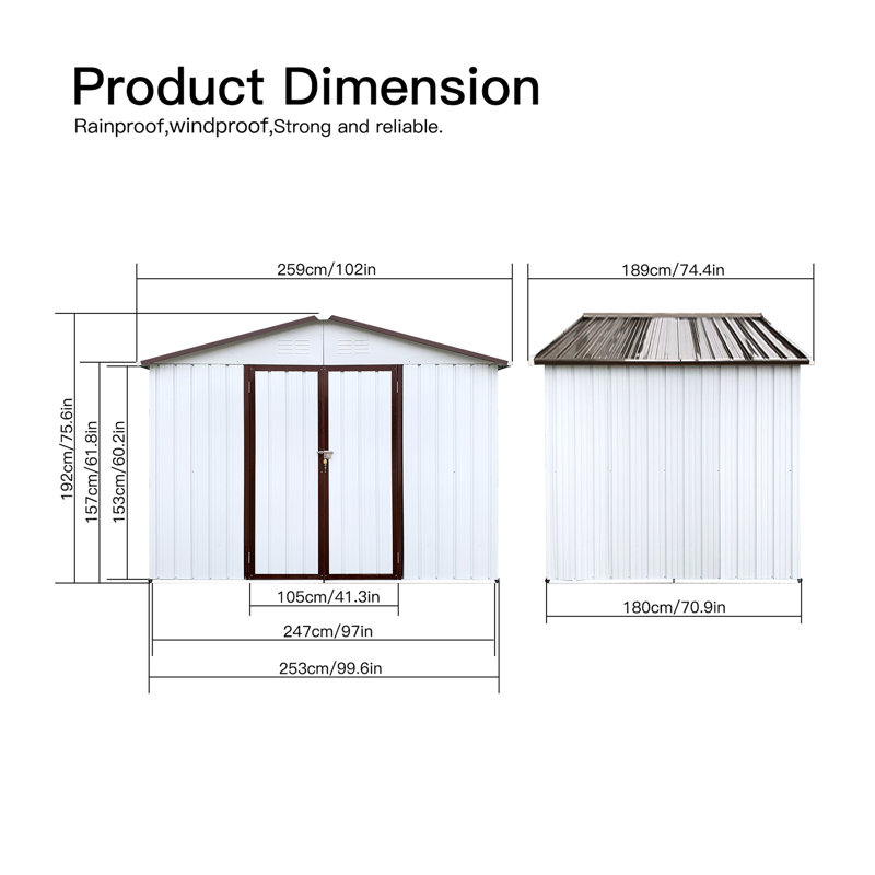 Metal Garden Sheds 6Ftx8ft Outdoor Storage Sheds Green+White, White