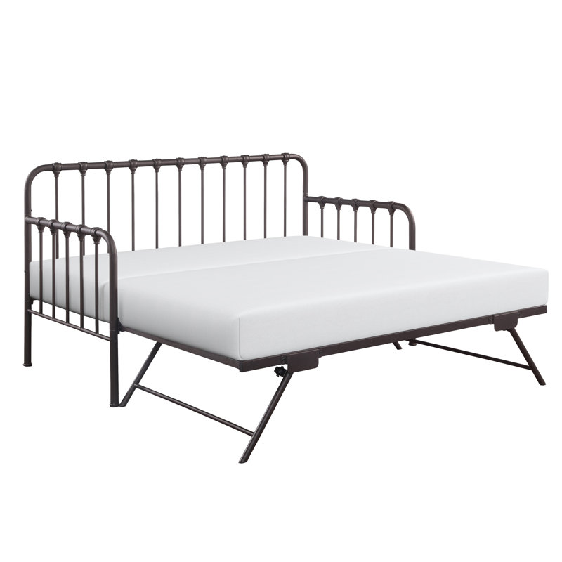 Lit de jour gigogne relevable à finition bronze foncé, structure en métal pour la chambre à coucher, conception classique, avec pieds pliants et, sans sommier requis, matelas simple de moins de 8 pouces idéal, capacité de poids de 300 lb