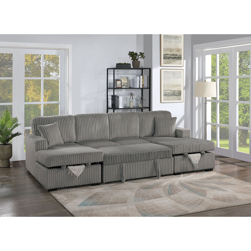 Canapé modulaire 3 pièces convertible, Velours côtelé fumé