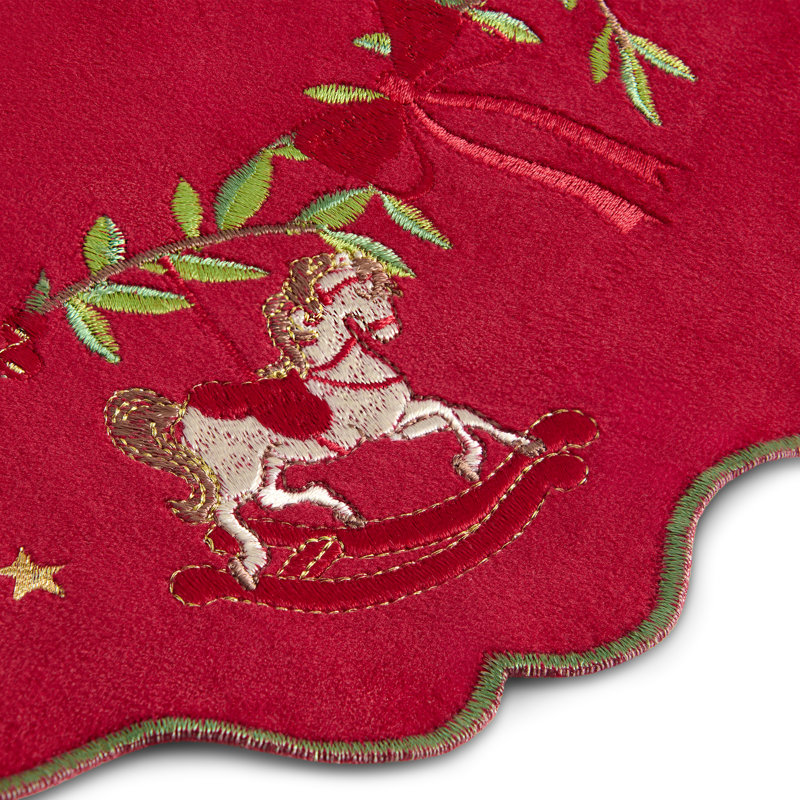 Villeroy & Boch Keepsake Ornaments Velvet Embroidered Round Placemats, Set of 4, Red - 15"W x 15"L