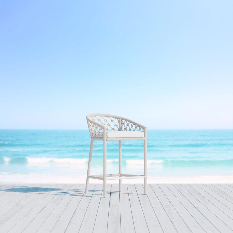 Amelia Patio Bar Stool with Cushion, 28.35" H, Sand