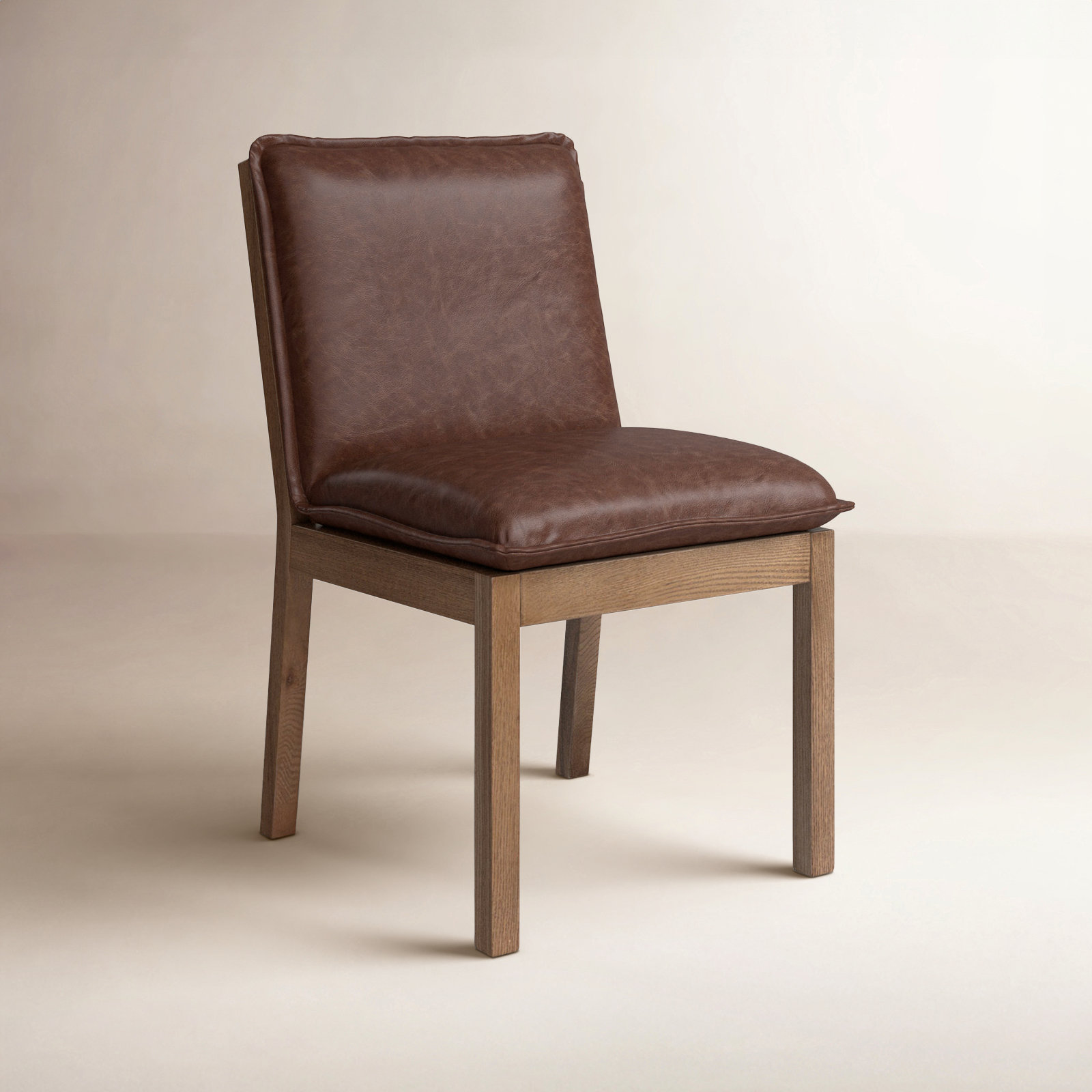 Cori Genuine Leather Side Chair Dining Chair, Brown Genuine Leather