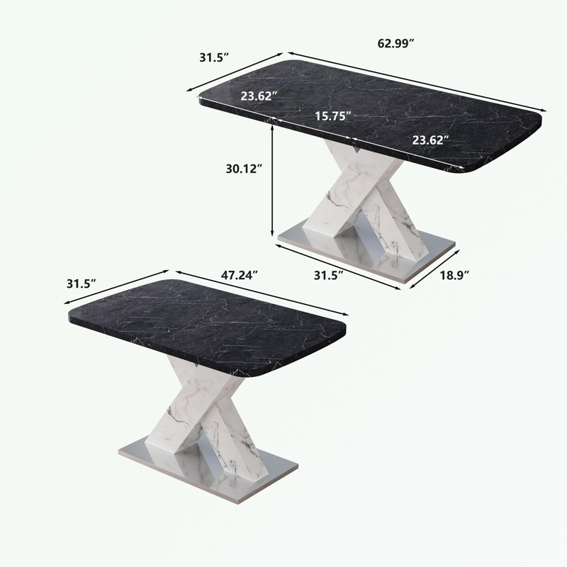 Camaury Rectangular 62.99'' L x 31.5'' W, Marble Table Top+MDF X-Shape Table Leg with Metal Base ,kitchen table,dining room table