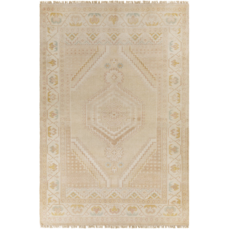 Oriental Hand Knotted Blush Area Rug, Rectangle 4' x 6'