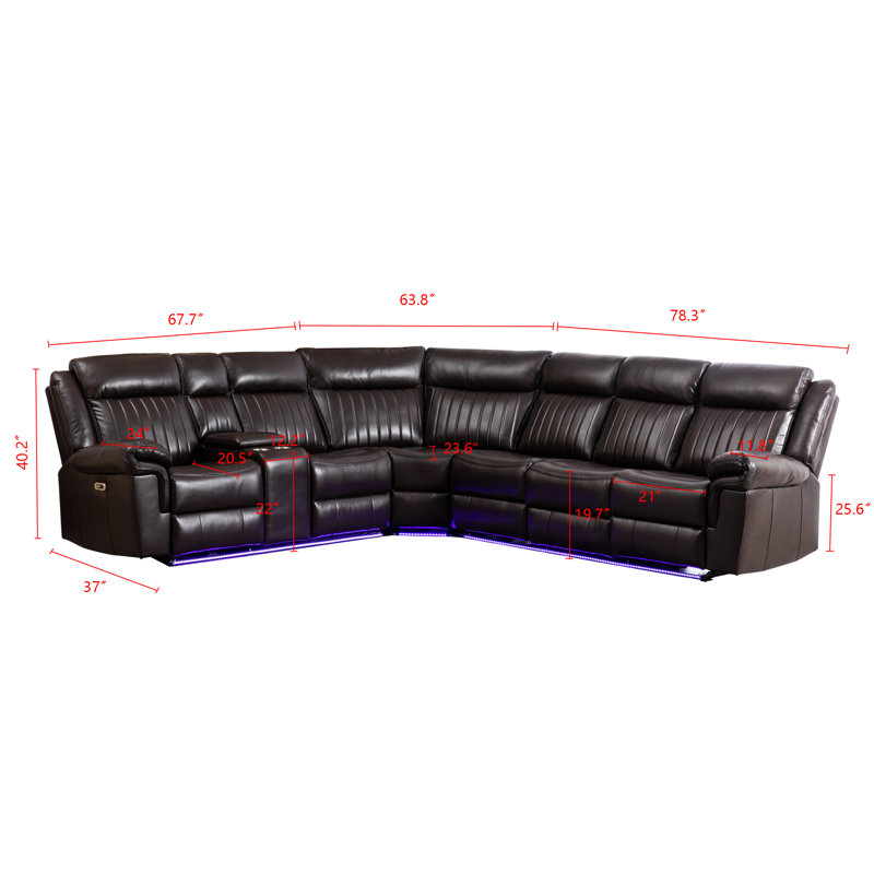 Ronae 100" W Upholstered Reclining Sectional, Brown 