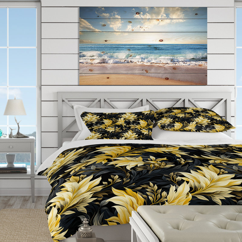 Yellow And Blue Tropical Plants Pattern I - Ensemble de housse de couette tropical