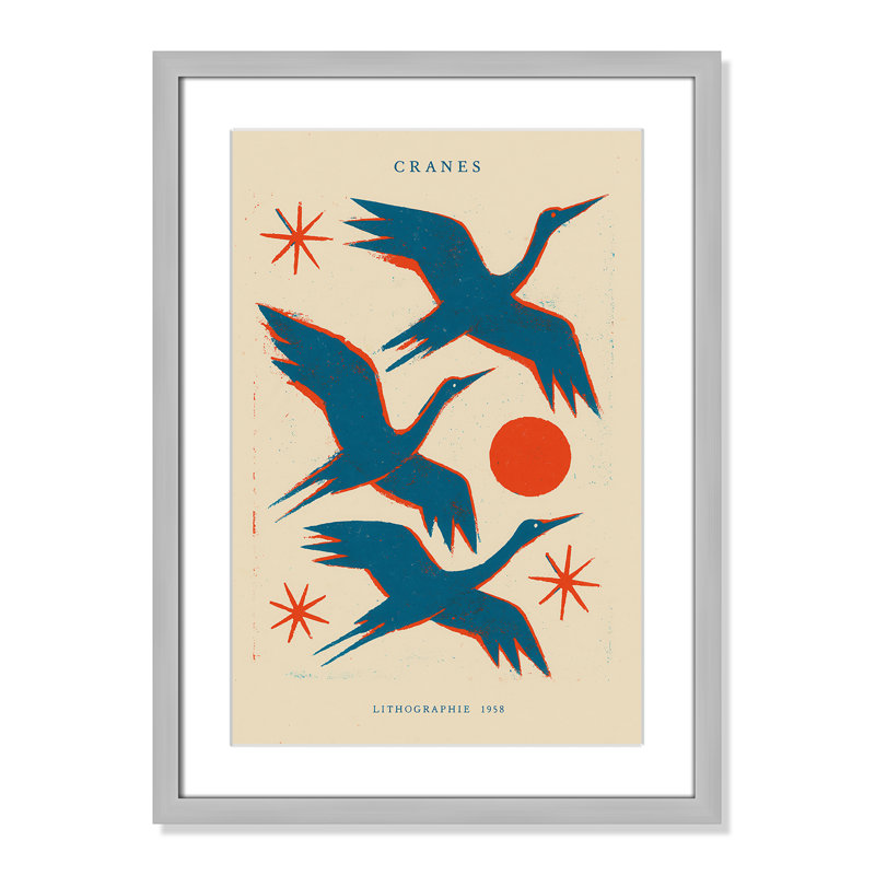 Cranes lithographie Print by Treechild, L 17 po x H 23 po, Matted Print, Matte Silver