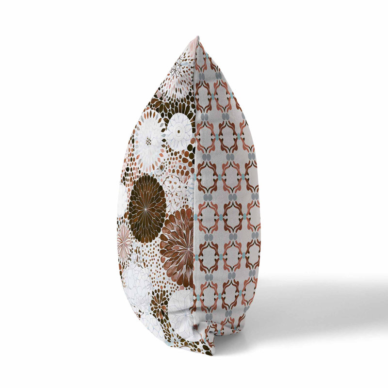 Coussin réversible Crystal Drift, Brun / rose floral / géométrique, H 16 po x l 16 po