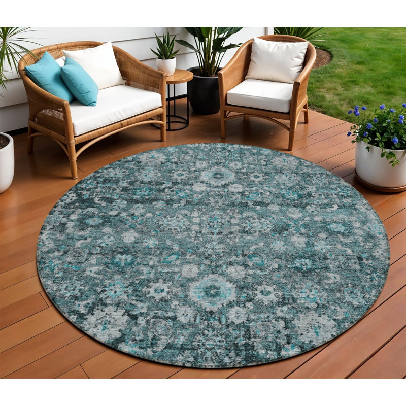 Tapis rond lavable oriental vert foncé 8 pi Aqua