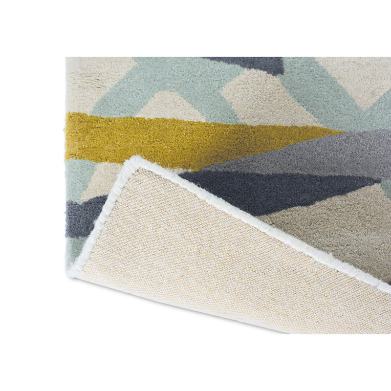 Diffinity Wool Abstract Area Rug in Green/Gray/Blue/Yellow, Rectangle 5'7" x 7'10"