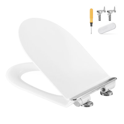 Elongated D-Shape Toilet Seat Soft Close, With Handle, Quick-Release, Universal Toilet Seat, Easy Installation, Duroplast, 300 Kg High Load, Heavy-Duty, White