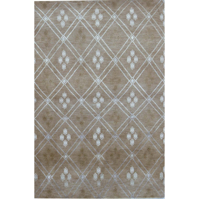 Tapis gris et brun noué à la main de haute qualité