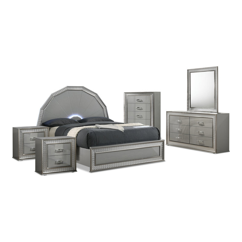 Ensemble de chambre Lanier, 6 Pcs: Bed, 2 Nightstands, 2 Dressers, Mirror, Très grand