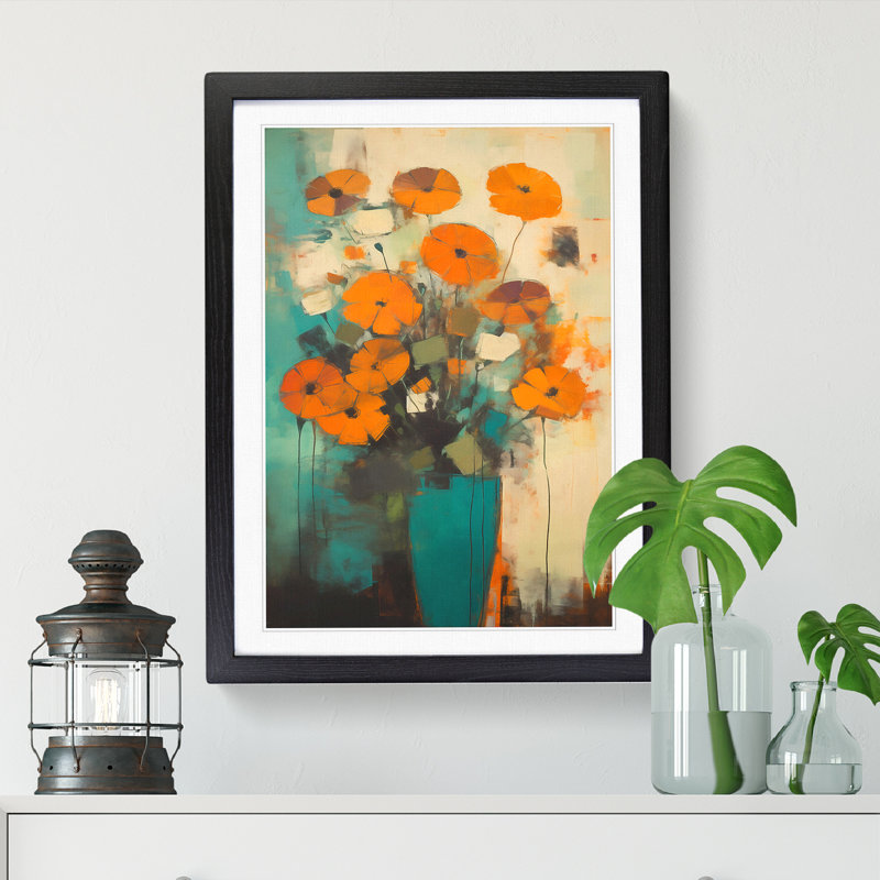 FRM-V0523-898X Flowers Mid Century Modern Vol.5 1 Piece Single Picture Frame Wall Art, 34cm H x 25cm W x 2cm D, Black Framed