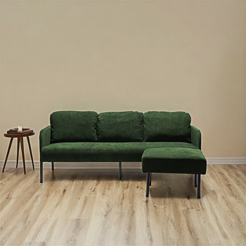 Upholstered Sofa With Ottoman, 29.15" H x 53.8" W x 67.42" D, Green Polyester