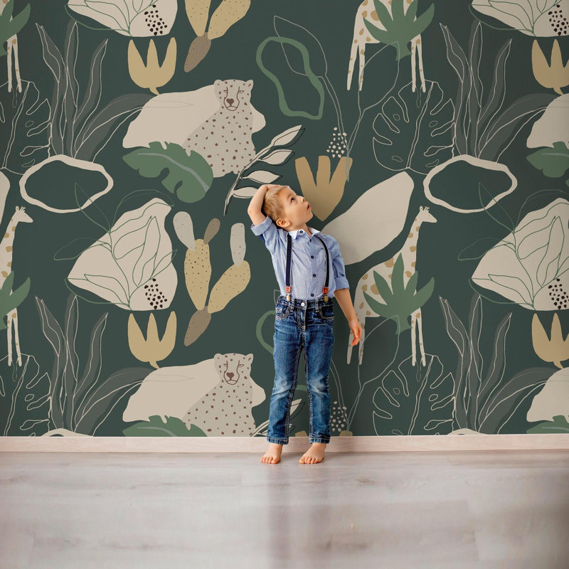 Day Dreamers Collection Safari 78.7-Inches Wide x 9.3-Feet High 4-Panel Wall Mural, Green