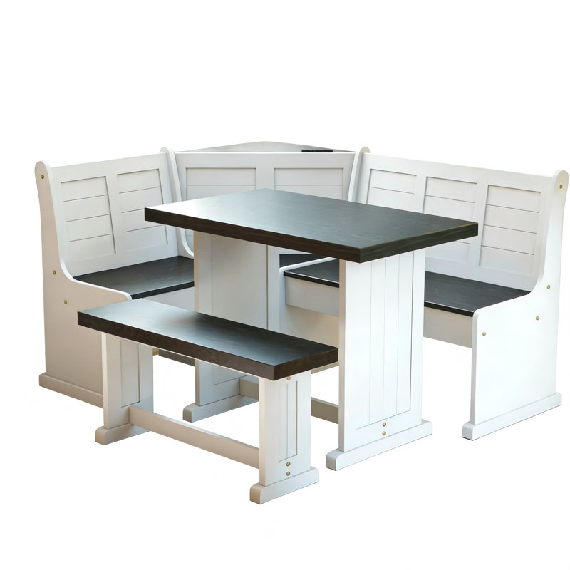 FSC Solid Pine L-Shape Breakfast Nook Corner Set With Integrated Charging & Storage – Reversible Bench (Seats 3–5), Component Not Available Separately