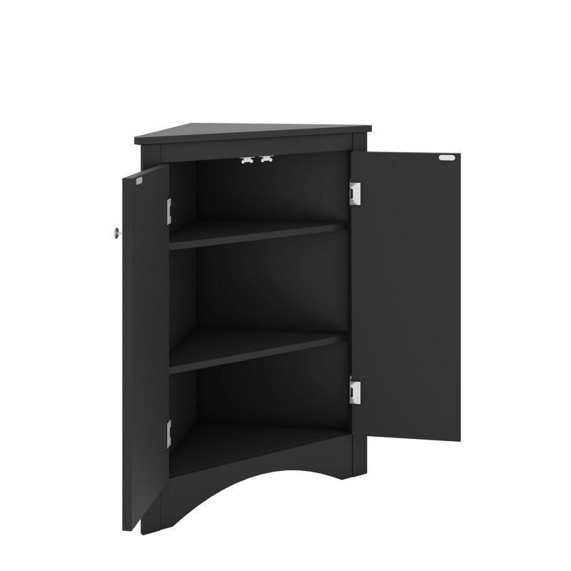 Triangular Corner Cabinet With Adjustable Shelves And Chic Doors, Black