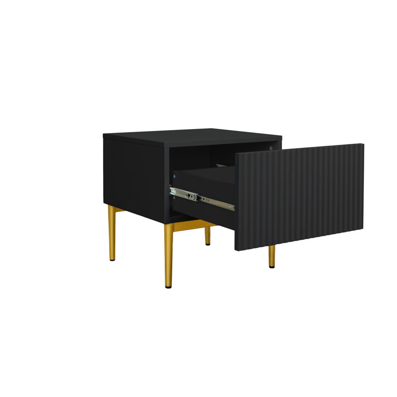 Alantra 46cm W Laminate Bedside Table, Black/Gold