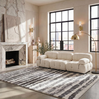 Bethlyn Striped Ivory/Charcoal Area Rug