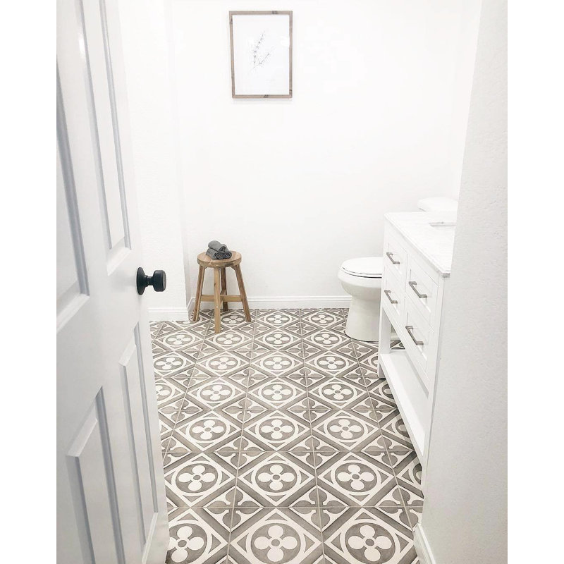 Chateau 12" x 12" Porcelain Patterned Wall & Floor Tile, Canvas/Midnight