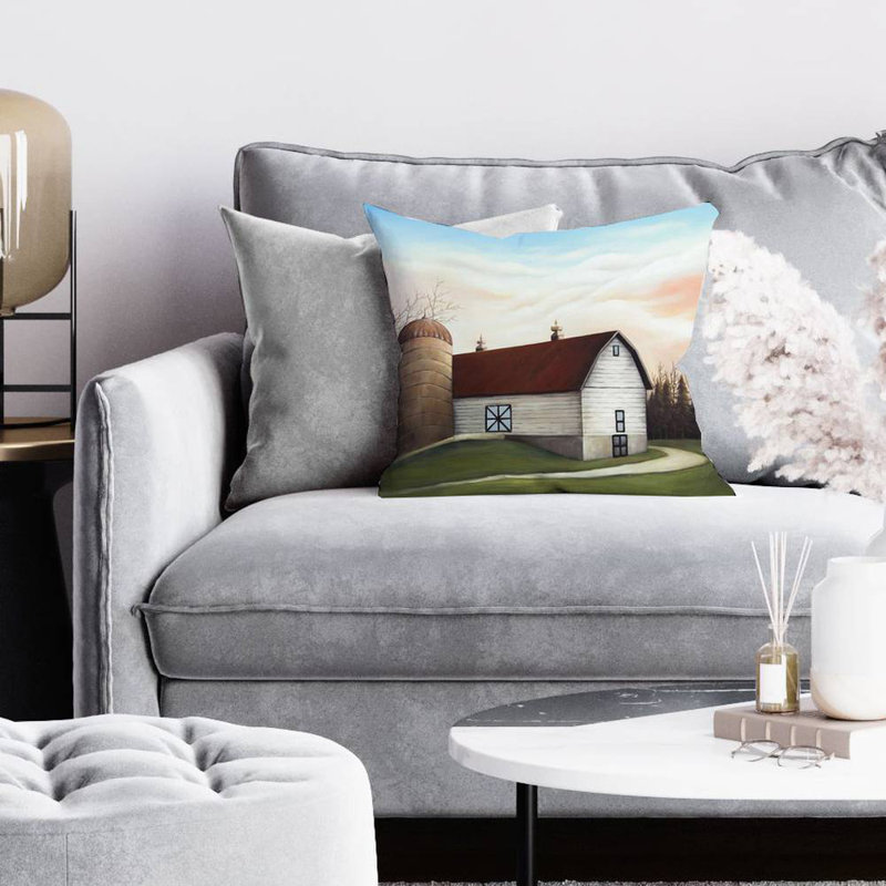 White barn - 16"x16" Throw pillow - Poly twill - Print on demand